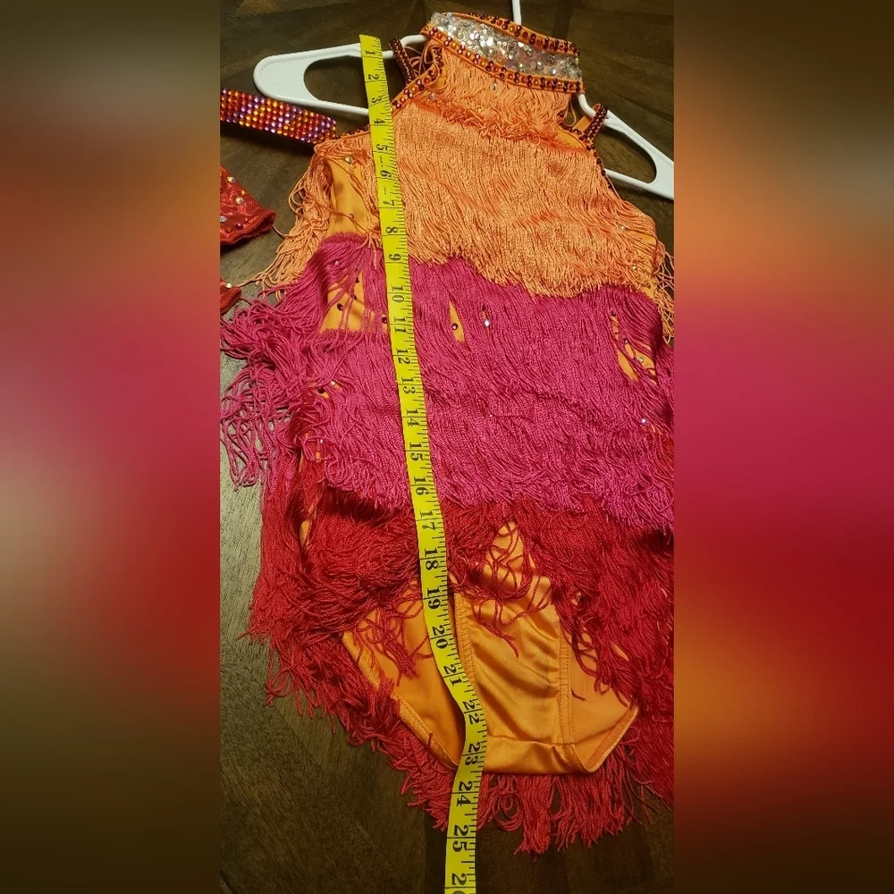 Weissman Fringe Dance Costume for Kids - Orange, Pink, and Red Size LC